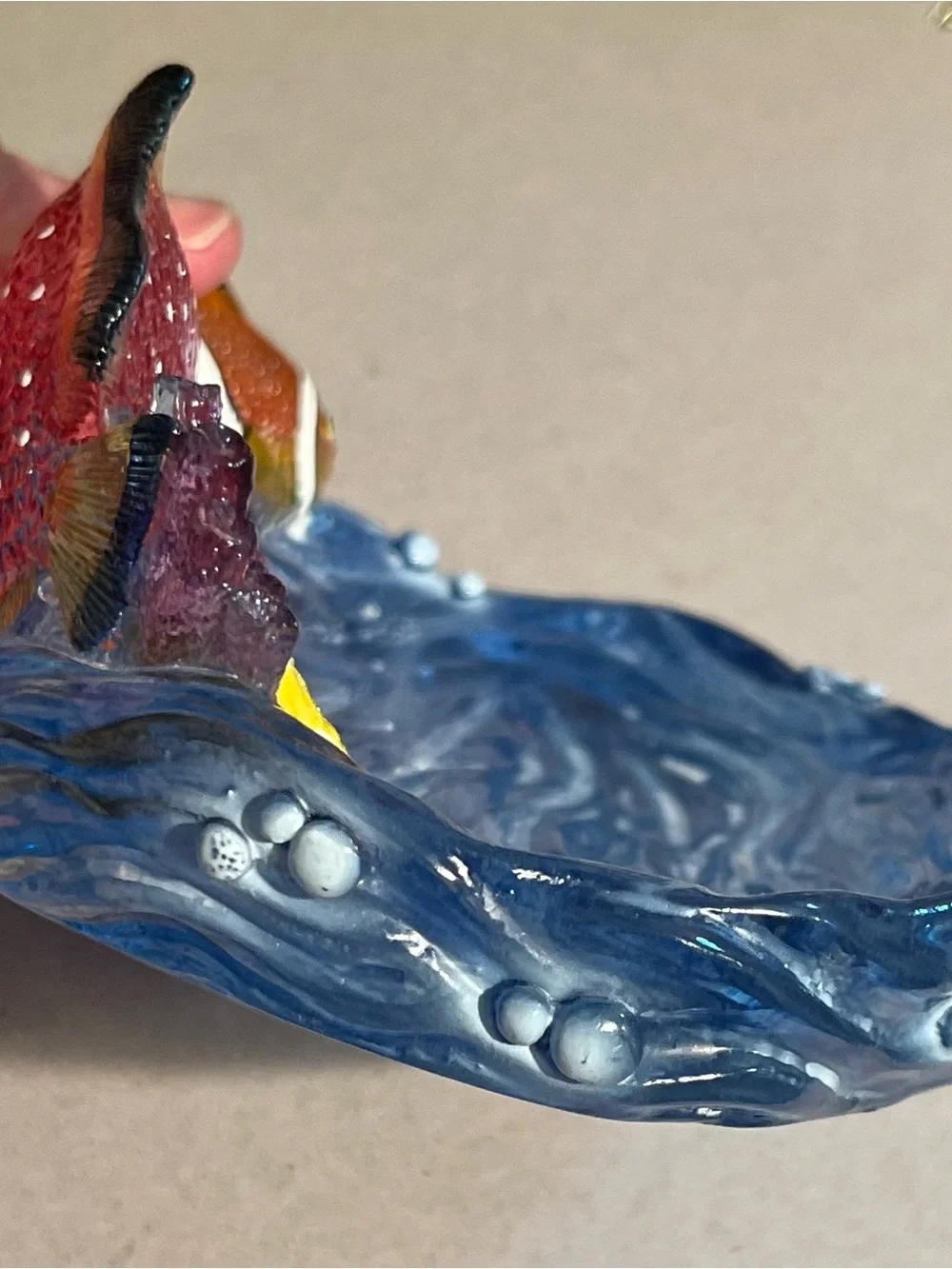 Vtg 3D Acrylic Ocean Sea Life Coral Reef Tropical Fish Waves Soap/Trinket Dish